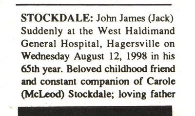 Stockdale, John James &quot;Jack&quot; (Died)