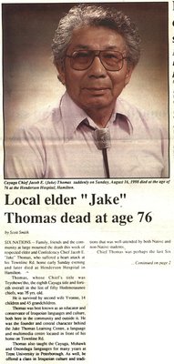 &quot;Local elder &quot;Jake&quot; Thomas dead at age 76&quot;