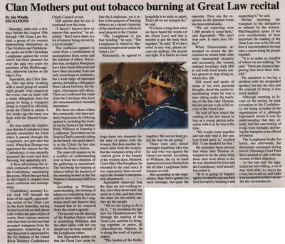 &quot;Clan Mothers put out tobacco at Great Law recital&quot;