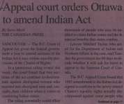 "Appeal court orders Ottawa to amend Indian Act"