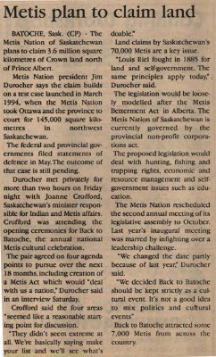 &quot;Metis plan to claim land&quot;