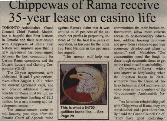 &quot;Chippewas of Rama receive 35-year lease on casino life&quot;