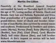 Martin, Eva Lillian (Died)