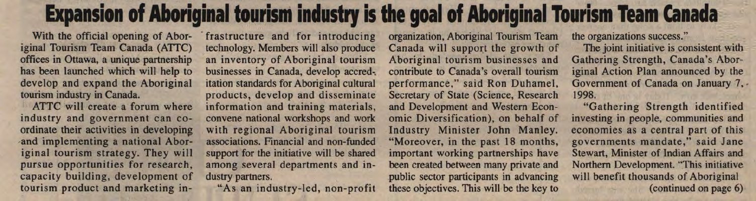 &quot;Expansion of Aboriginal tourism is the goal of Aboriginal Tourism Team Canada&quot;