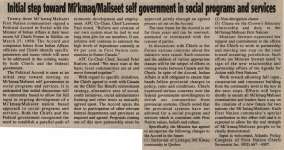 "Initial step toward Mi'kmaq/Maliseet self government in social programs and services"
