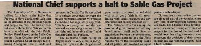 "National Chief supports a halt to Sable Gas Project"