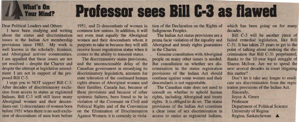 &quot;Professor sees Bill C-3 as flawed&quot;