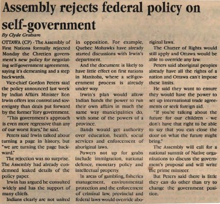 &quot;Assembly rejects federal policy on self-government&quot;