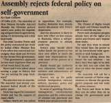 "Assembly rejects federal policy on self-government"