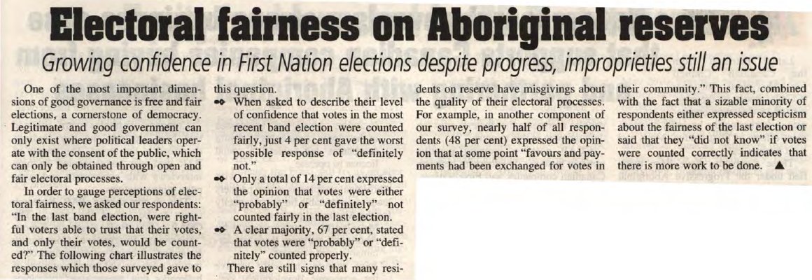 &quot;Electoral fairness on Aboriginal reserves&quot;