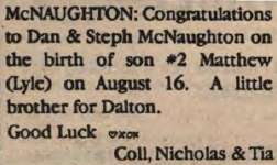 McNaughton, Matthew Lyle to McNaughton, Dan and McNaughton, Steph (Born)