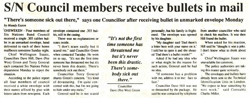 &quot;S/N Council members receive bullets in mail&quot;