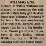 Williams, Raylene Susan Jean to Williams, Richard and Williams, Wilma (Born)