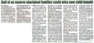 "Half of on reserve aboriginal families could miss new child benefit"