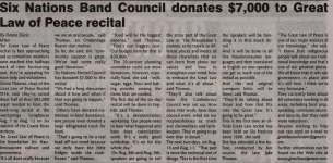 "Six Nations Band Council donates $7,000 to Great Law of Peace recital"