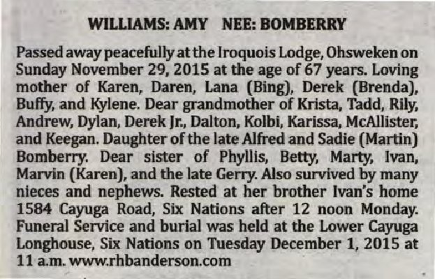 Williams, Amy (née AmyBomberry) (Died)