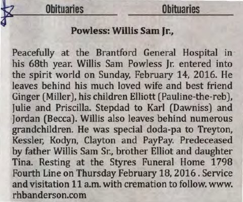 Powless, Willis Sam Jr. (Died)