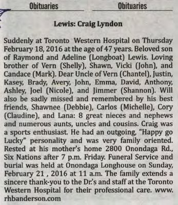 Lewis, Craig Lyndon (Died)