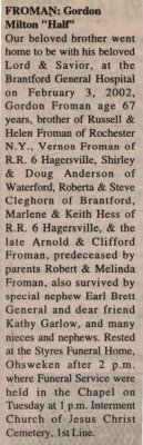 Froman, Gordon Milton (Half) (Died)