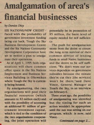 &quot;Amalgamation of area's financial businesses&quot;