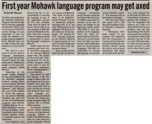 &quot;First year Mohawk language program may get axed&quot;