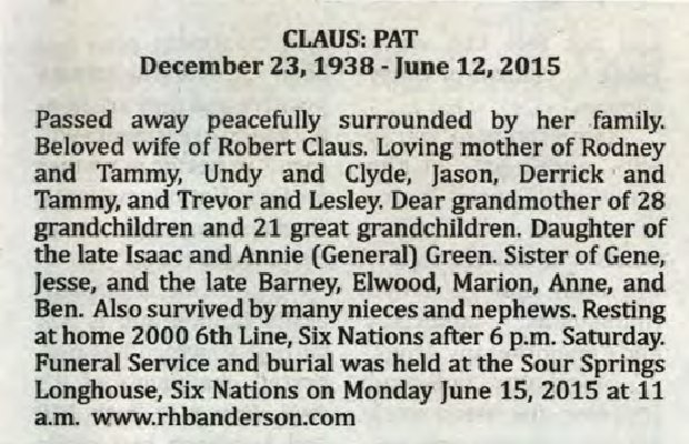 Claus, Pat (Died)