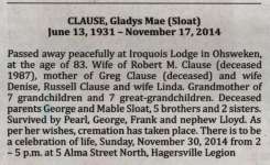 Clause, Gladys Mae (née Gladys MaeSloat) (Died)
