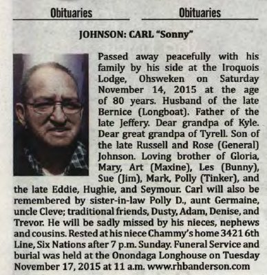 Johnson, Carl (Sonny) (Died)