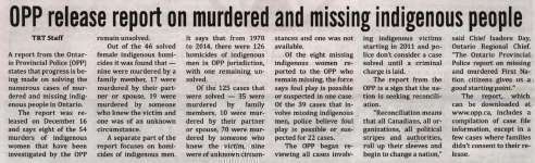 "OPP release report on murdered and missing indigenous people"