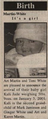 Martin-White, Kali Jade to Martin, Art and White, Toni (Born)