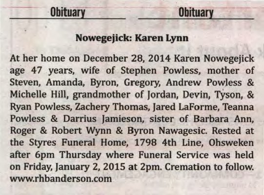 Nowegejick, Karen Lynn (Died)