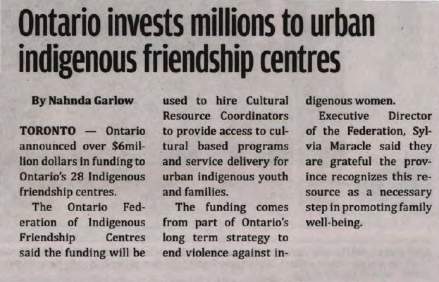 &quot;Ontario invests millions to urban indigenous friendship centres&quot;