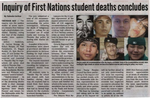 &quot;Inquiry of First Nations student deaths concludes&quot;