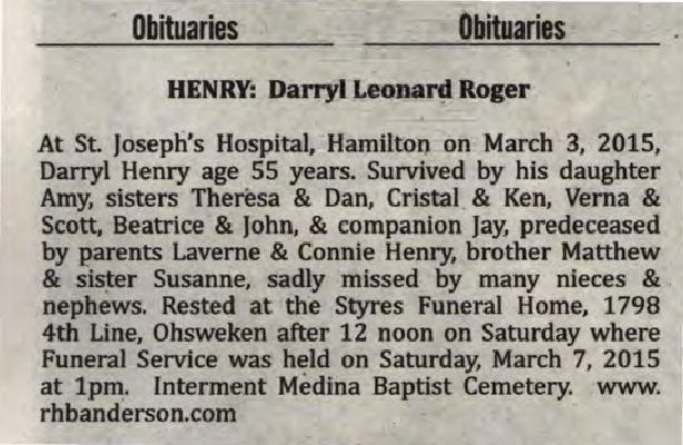 Henry, Darryl Leonard Roger (Died)