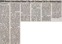 "ONWA Honours International Women's Day with Continued Call for National Inquiry"