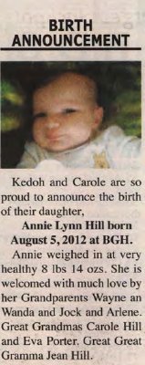 Hill, Annie Lynn to Hill, Kedoh and Hill, Carole (Born)