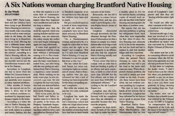 &quot;A Six Nations woman charging Brantford Native Housing&quot;