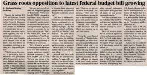 "Grass roots opposition to latest federal budget bill growing"