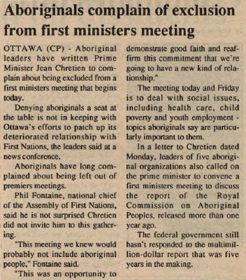 &quot;Aboriginals complain of exclusion from first ministers meeting&quot;