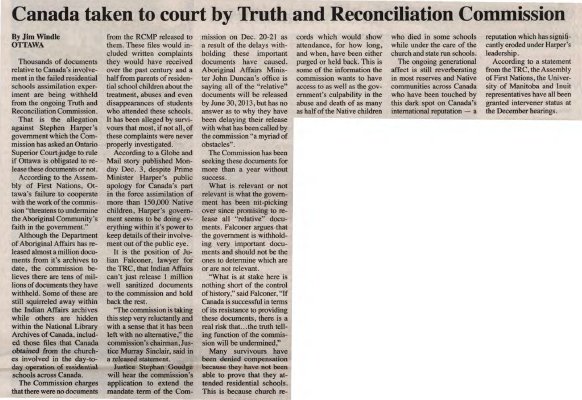 &quot;Canada taken to court by Truth and Reconciliation Commission&quot;