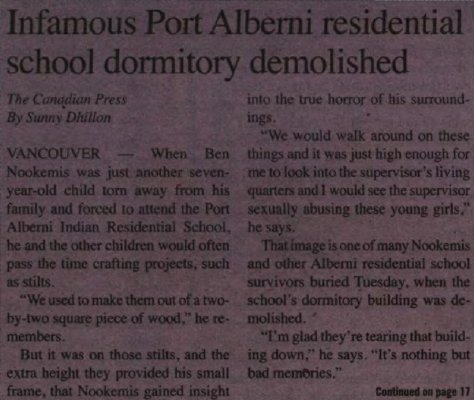 "Infamous Port Alberni residential school dormitory demolished"