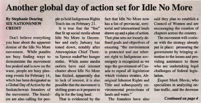 &quot;Another global day of action set for Idle No More&quot;