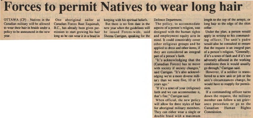 &quot;Forces to permit Natives to wear long hair&quot;