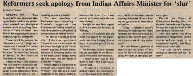 "Reformers seek apology from Indian Affairs Minister for 'slur'"