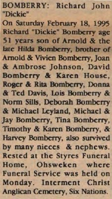 Bomberry, Richard John (Dickie) (Died)