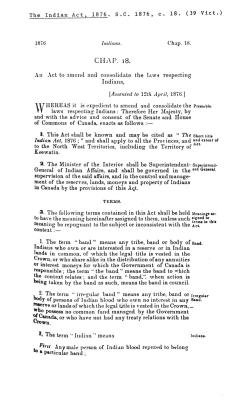 The Indian Act, 1876