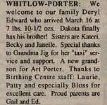 Porter, Deryl Edward to Porter, Ed and Whitlow, Gail (Born)