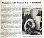 Canada's First Woman M.P. is Honoured