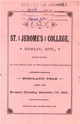 St. Jerome's College Calendar 1892-93