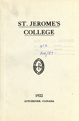St. Jerome's College Calendar 1922